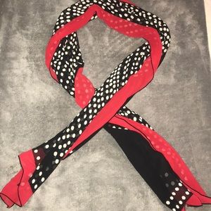 (Sheer) red/black scarf with white polka dots